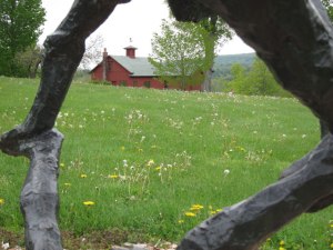 Rockwell's studio seen through one of his son, Peter's, sculptures on the grounds