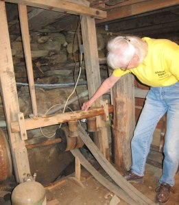 Margaret Chase showing me the "sophisticated" mechanisms to run the planner on the floor above