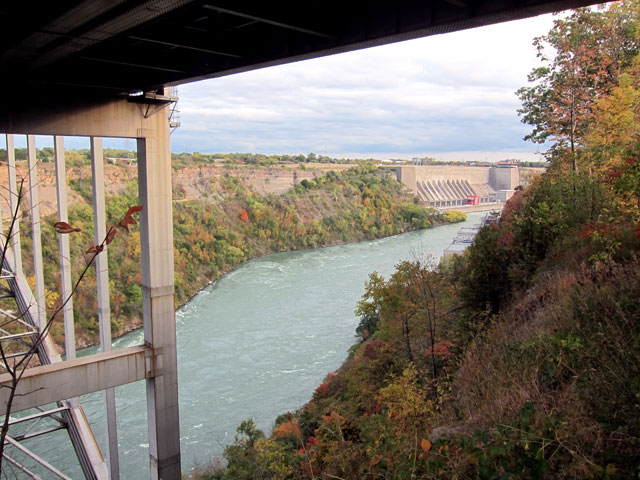 Looking south from under the Lewiston/Queenston Bridge to the NY power generation plant
