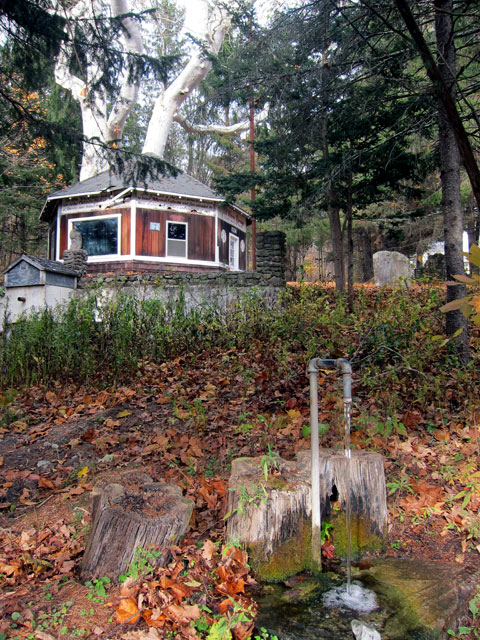 Spring Water flows at 500 gallons a minutes. You can fill your bottles from this pipe.