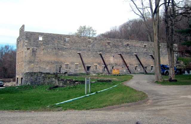 Great Stone Barn - 196 feet by 50 feet - largest in America. Wood destroyed by fie in 1972, now being restored.