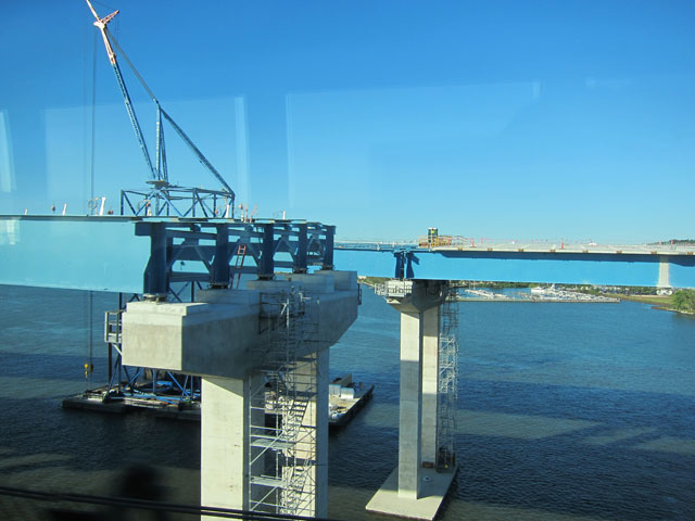 Construction on the new spans of the Tappen Zee Bridge.