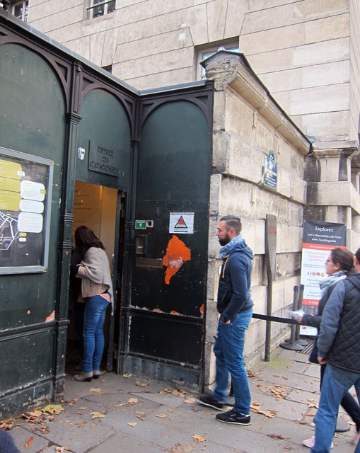 Unassuming entrance to The Catacombs in Paris.