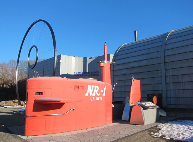 Entrance - Submarine Force Museum & USS Nautilus - Rings represent the first submarine, and the size of a nuclear sub